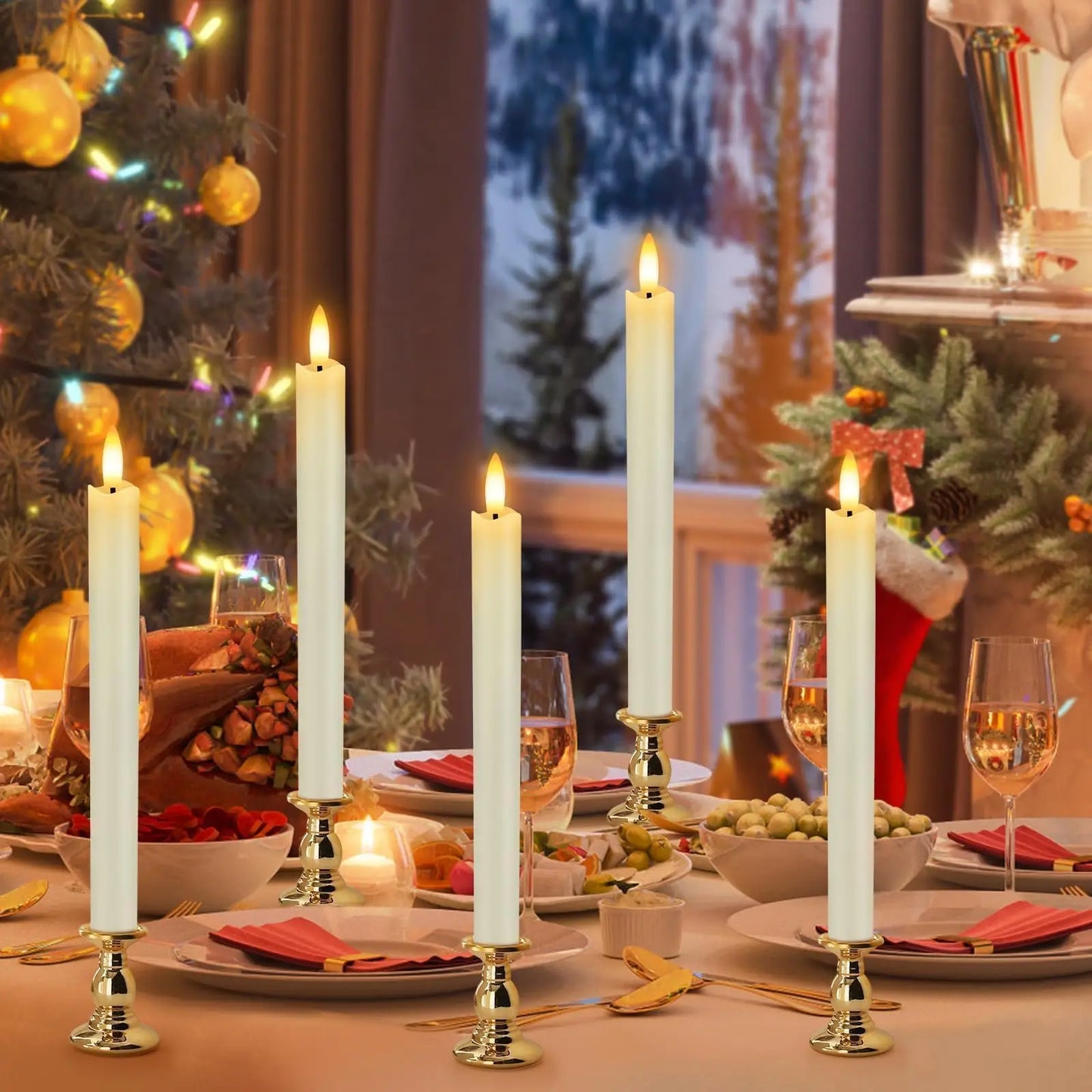 12-120pcs LED Flameless Taper Candle 3D Flickering Candlesticks with Remote Battery Operated Candles for Wedding Halloween Decor