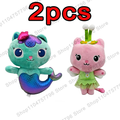 8pcs New Gabbys doll house Plush keychain Toy Mercat Cartoon Stuffed Animals Smiling Cat Car Cat Hug Gaby Girl Birthday Gift