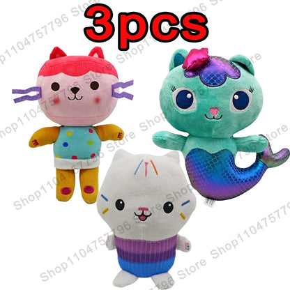 8pcs New Gabbys doll house Plush keychain Toy Mercat Cartoon Stuffed Animals Smiling Cat Car Cat Hug Gaby Girl Birthday Gift