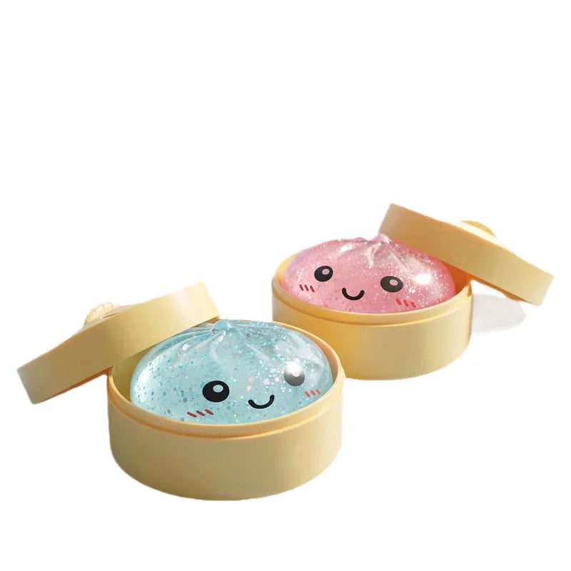 Squishy Dumpling Steamed Bun Toy Slow Rising Rebound Glitter Stress Relief Ball Fidget Random Face Coloful Squeeze Pinch Toy