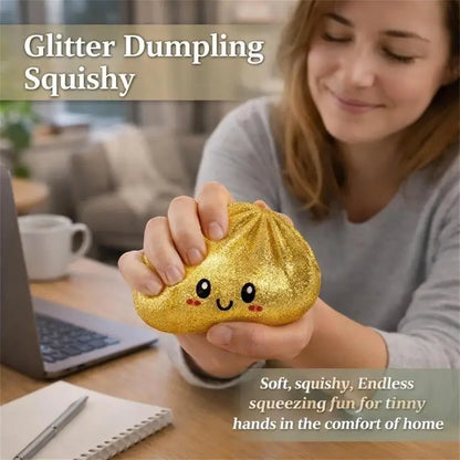 ^1Pcs Glitter Dumpling Squishy With Box Dumplings Sensory Squeeze Toy Simulated Food Decompression Toys For Stress Relief