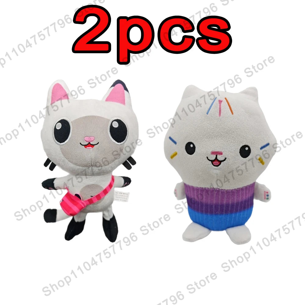 8pcs New Gabbys doll house Plush keychain Toy Mercat Cartoon Stuffed Animals Smiling Cat Car Cat Hug Gaby Girl Birthday Gift
