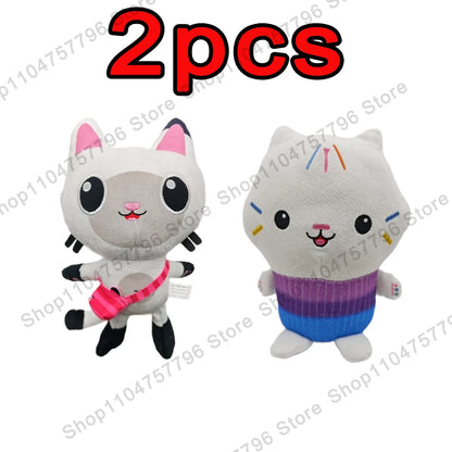 8pcs New Gabbys doll house Plush keychain Toy Mercat Cartoon Stuffed Animals Smiling Cat Car Cat Hug Gaby Girl Birthday Gift