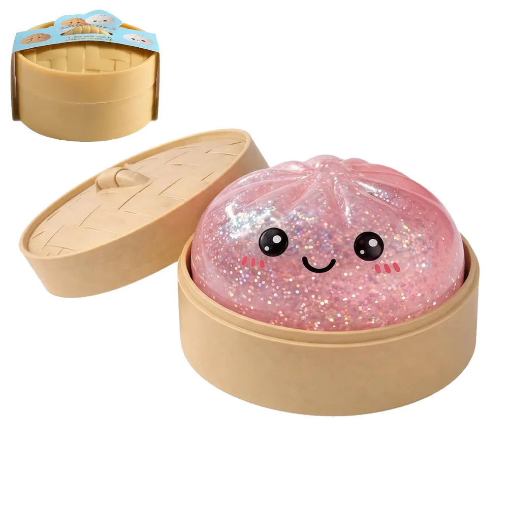 Squishy Dumpling Steamed Bun Toy Slow Rising Rebound Glitter Stress Relief Ball Fidget Random Face Coloful Squeeze Pinch Toy