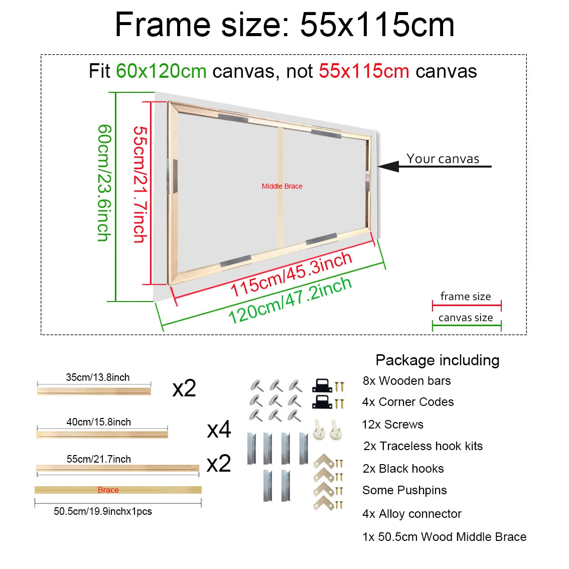 40x60 50x70 60x90 60x120 DIY Wood Frame Kit for Canvas Oil Painting Frame Bars Wood Frame for Diamond Painting Wall Art Frame