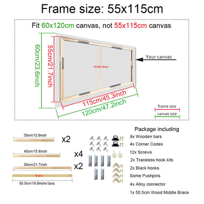 40x60 50x70 60x90 60x120 DIY Wood Frame Kit for Canvas Oil Painting Frame Bars Wood Frame for Diamond Painting Wall Art Frame