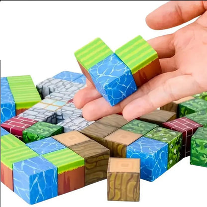 Magnetic Building Blocks Montessori STEM Educational Sensory Toys for Mine World Kids Boys Girls Ages 3+ DIY Magnet Cube Gift