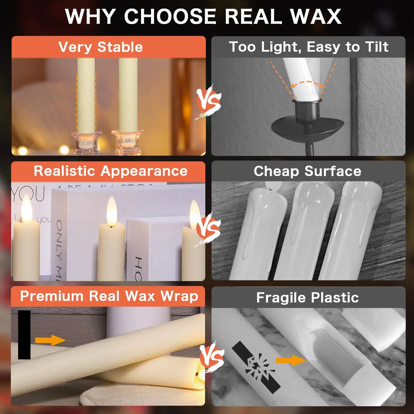 12-120pcs LED Flameless Taper Candle 3D Flickering Candlesticks with Remote Battery Operated Candles for Wedding Halloween Decor