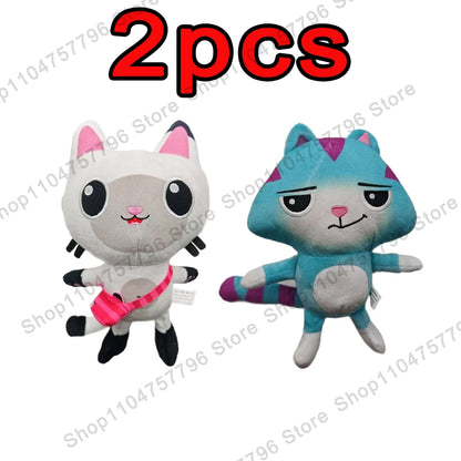 8pcs New Gabbys doll house Plush keychain Toy Mercat Cartoon Stuffed Animals Smiling Cat Car Cat Hug Gaby Girl Birthday Gift