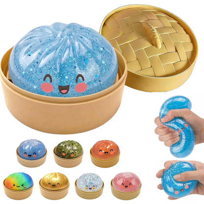 Glitter Dumpling Squishy, New Mystery Glitter Dumpling Squishies Box, Jumbo Squishy Toy with Steamer Box,