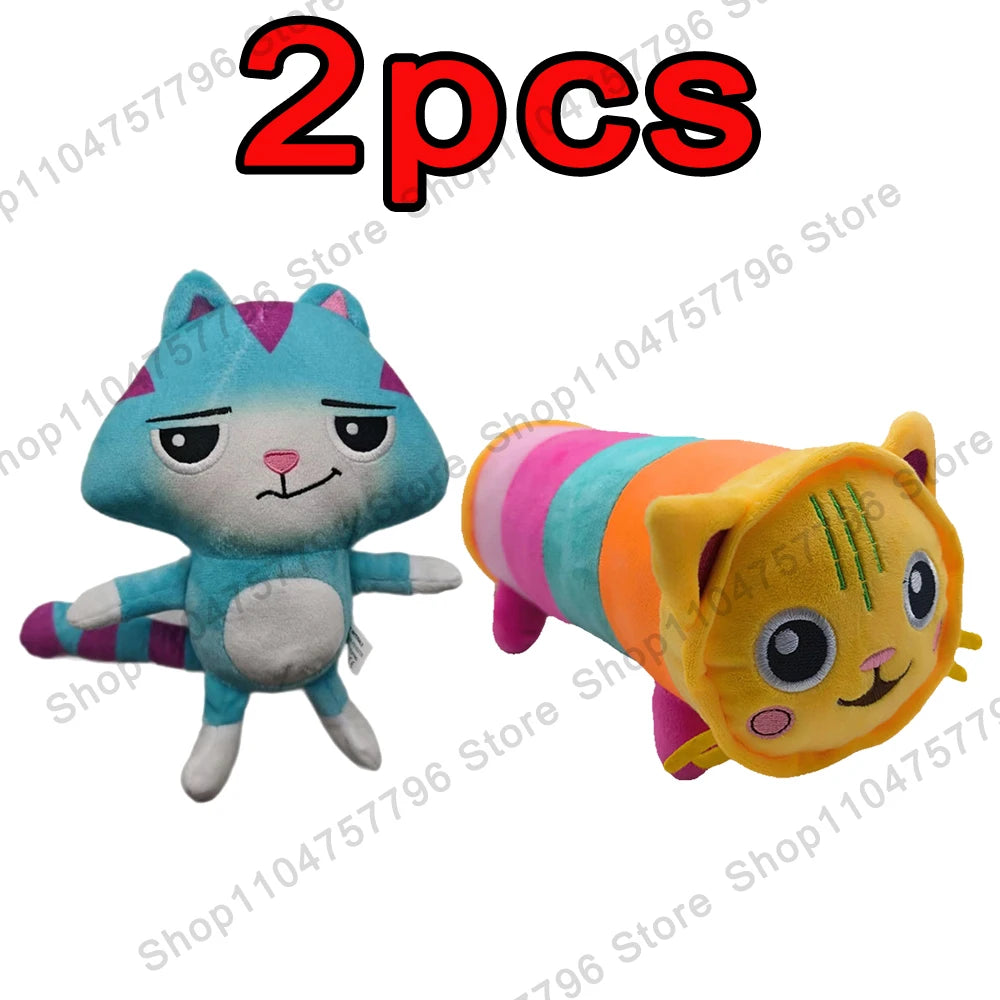8pcs New Gabbys doll house Plush keychain Toy Mercat Cartoon Stuffed Animals Smiling Cat Car Cat Hug Gaby Girl Birthday Gift