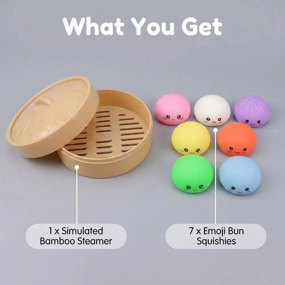 Prank Toy Soft Cute Dumplings Squishy With Steamer Squeezable Squishy Crystal Bun Pinch Food Shape Fidget Sensory Toy Kids Toy