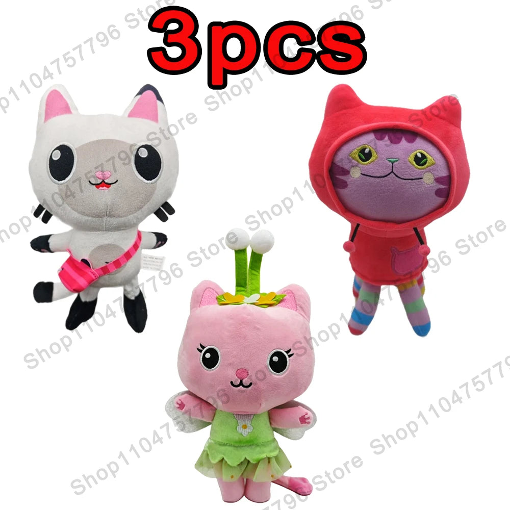 8pcs New Gabbys doll house Plush keychain Toy Mercat Cartoon Stuffed Animals Smiling Cat Car Cat Hug Gaby Girl Birthday Gift