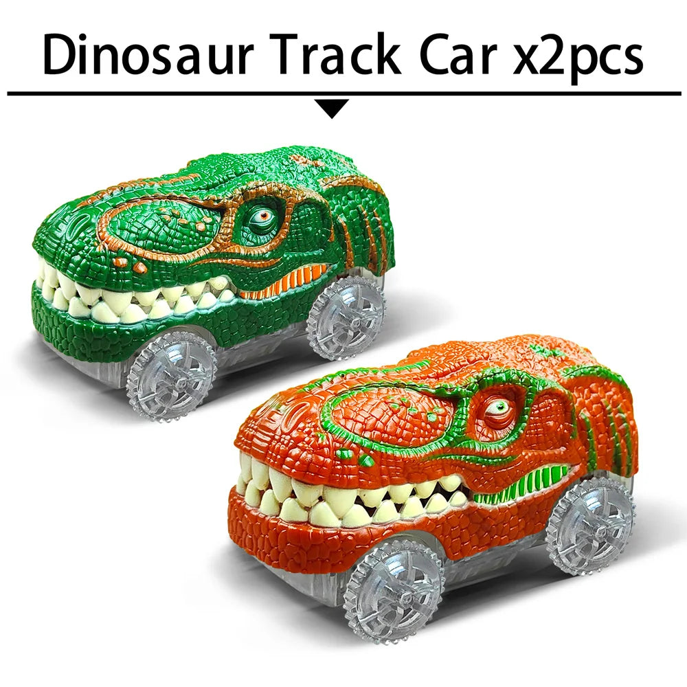Racing Track Dinosaur Railway Toys Flexible Race Anti gravity orbit  Electronic Flash Light Car Toys for Children Gifts