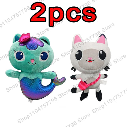 8pcs New Gabbys doll house Plush keychain Toy Mercat Cartoon Stuffed Animals Smiling Cat Car Cat Hug Gaby Girl Birthday Gift