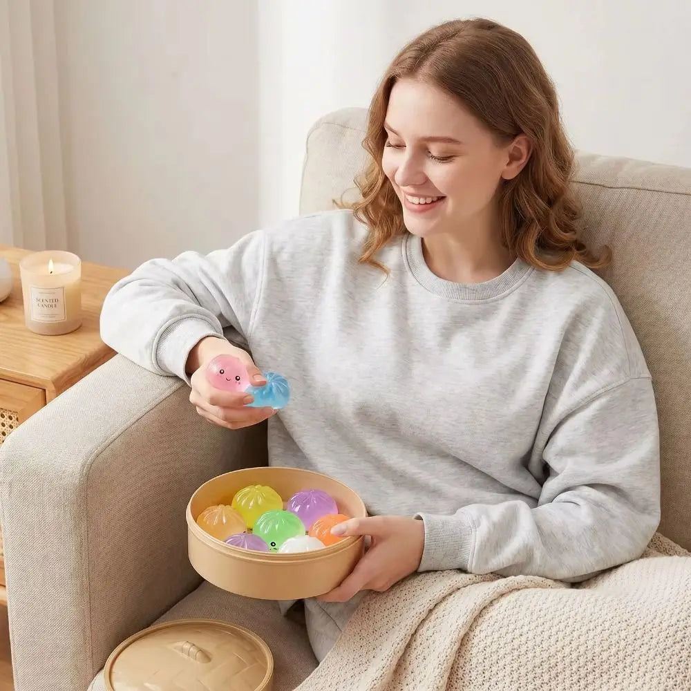 Prank Toy Soft Cute Dumplings Squishy With Steamer Squeezable Squishy Crystal Bun Pinch Food Shape Fidget Sensory Toy Kids Toy