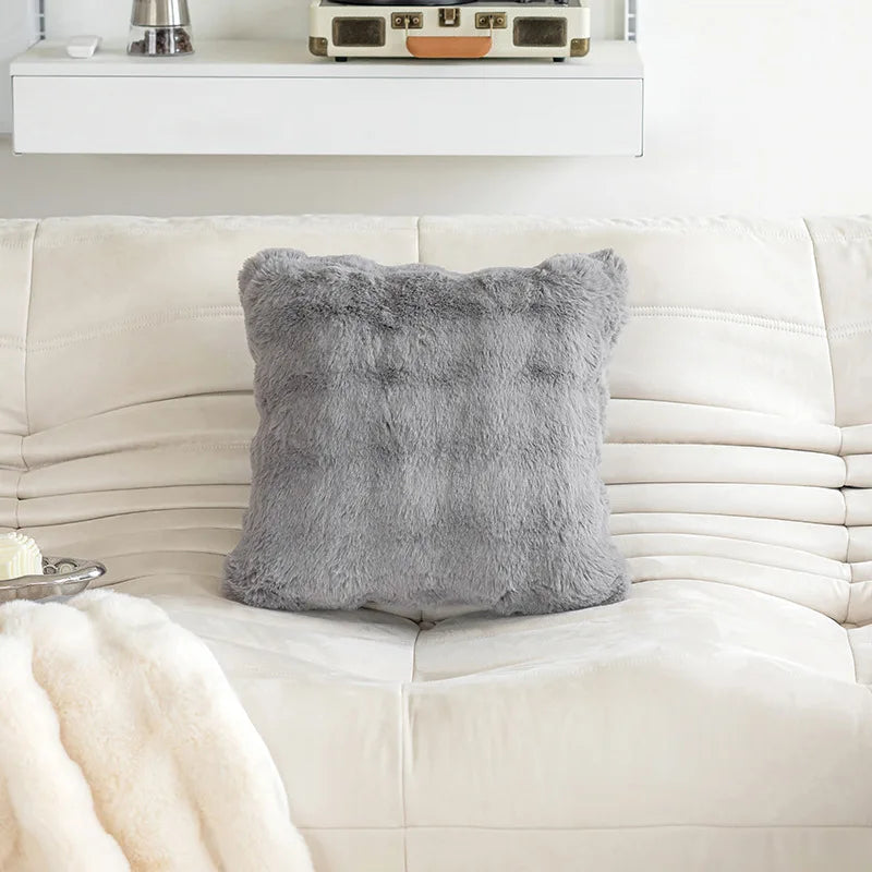 Imitation Rabbit Fur Bubble Velvet Pillow Solid Color Plush Living Room Sofa Cushion Study Bedroom Model Room Decorative Pillow