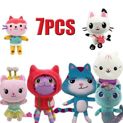 ##8-Piece Gabby Doll House Plush Toy Set 25cm Mermaid Cat Stuffed Animal Cartoon Doll Children's Christmas Gift