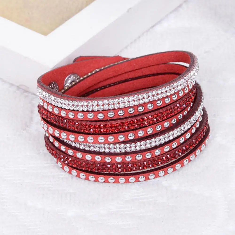 Women Faux Leather Bracelet Shiny Hot Fix Rhinestone Inlaid DIY Multilayer Bracelet For Men And Women Gift