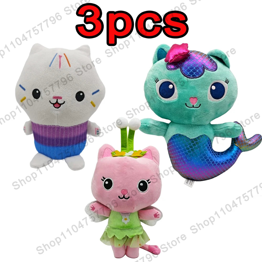 8pcs New Gabbys doll house Plush keychain Toy Mercat Cartoon Stuffed Animals Smiling Cat Car Cat Hug Gaby Girl Birthday Gift