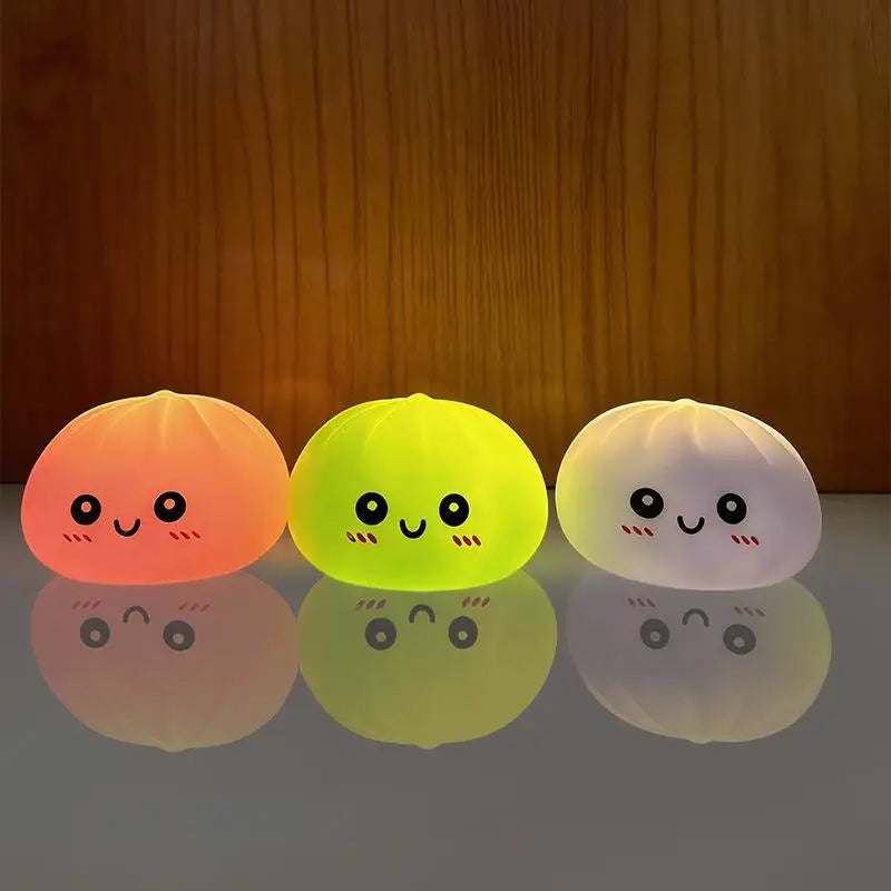 Creative Squishy Dumpling LED Night Light Pressable Stress Relief Toy Cute Decor Lamp for Birthday Party Baby Shower