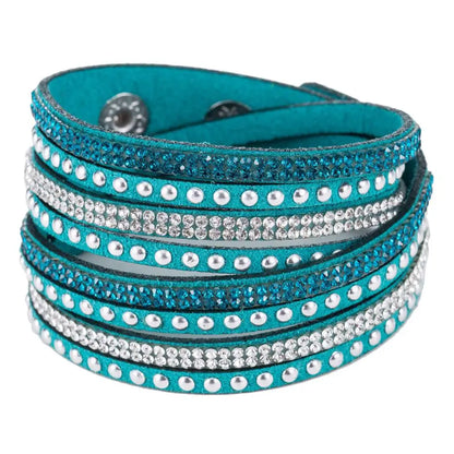 Women Faux Leather Bracelet Shiny Hot Fix Rhinestone Inlaid DIY Multilayer Bracelet For Men And Women Gift