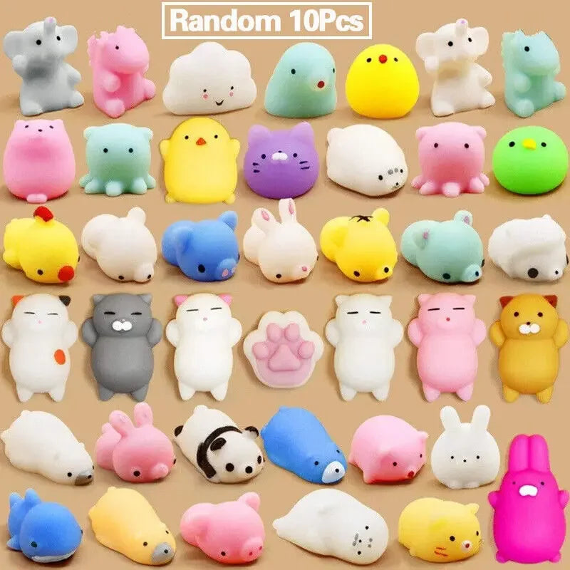 10pcs Random Mini Squishy Mochi Squishy Toy Party Favors Kawaii Animal Squishy Stress Toy Unicorn Piggy Cat Toy for Kid Girl Boy