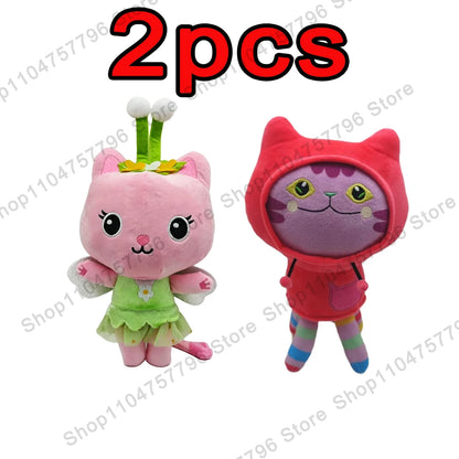 8pcs New Gabbys doll house Plush keychain Toy Mercat Cartoon Stuffed Animals Smiling Cat Car Cat Hug Gaby Girl Birthday Gift