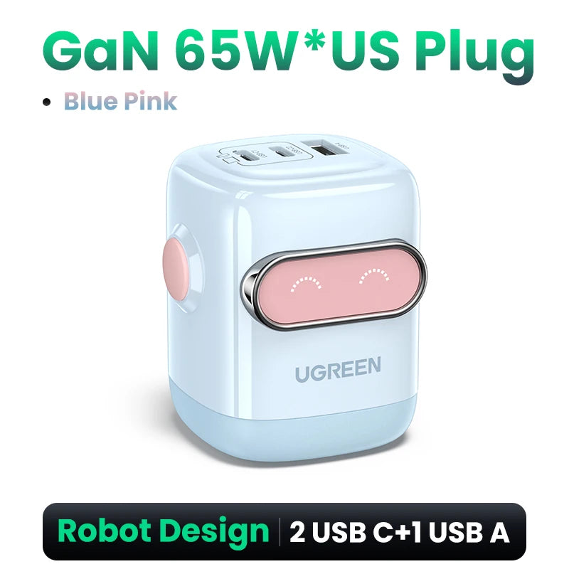 【US Plug】UGREEN 65W 30W GaN Charger Robot Design QC4.0 3.0 PPS for iPhone 17 16 15 Pro Macbook Laptops Tablet PD3.0 Fast Charg