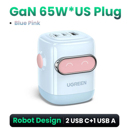 【US Plug】UGREEN 65W 30W GaN Charger Robot Design QC4.0 3.0 PPS for iPhone 17 16 15 Pro Macbook Laptops Tablet PD3.0 Fast Charg