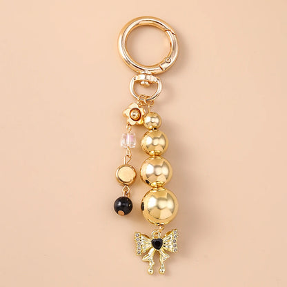 Cute Bowknot Love Heart Keychain Crystal Pearl Key Ring Pendants for Women Girls Handbag Decor DIY Handmade Key Chain Gifts