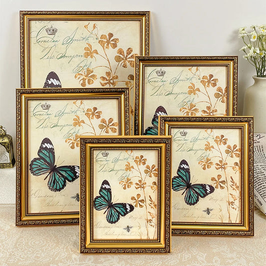 Vintage Gold Picture Photo Frame Wall Hanging Tabletop Display Poster Art with Durable Plexiglass Cover Home Living Room Decor