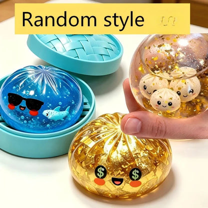 Glitter Shark Dumplings Squishy Toy Soft Slow Resilience Mini Buns Fidget with Steamer Steamed Stuffed Bun Adult Festival Gifts