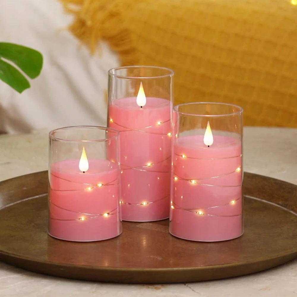 3pcs/set LED Flameless Candle Light Pink Blue Red Christmas Halloween Prayer Wedding Romantic Atmosphere String Light Candle
