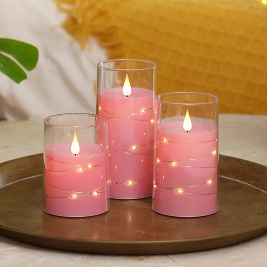 3pcs/set LED Flameless Candle Light Pink Blue Red Christmas Halloween Prayer Wedding Romantic Atmosphere String Light Candle