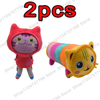 8pcs New Gabbys doll house Plush keychain Toy Mercat Cartoon Stuffed Animals Smiling Cat Car Cat Hug Gaby Girl Birthday Gift