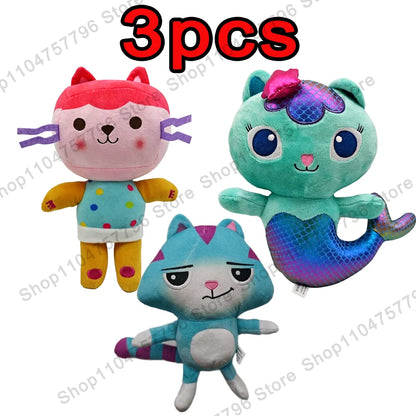 8pcs New Gabbys doll house Plush keychain Toy Mercat Cartoon Stuffed Animals Smiling Cat Car Cat Hug Gaby Girl Birthday Gift