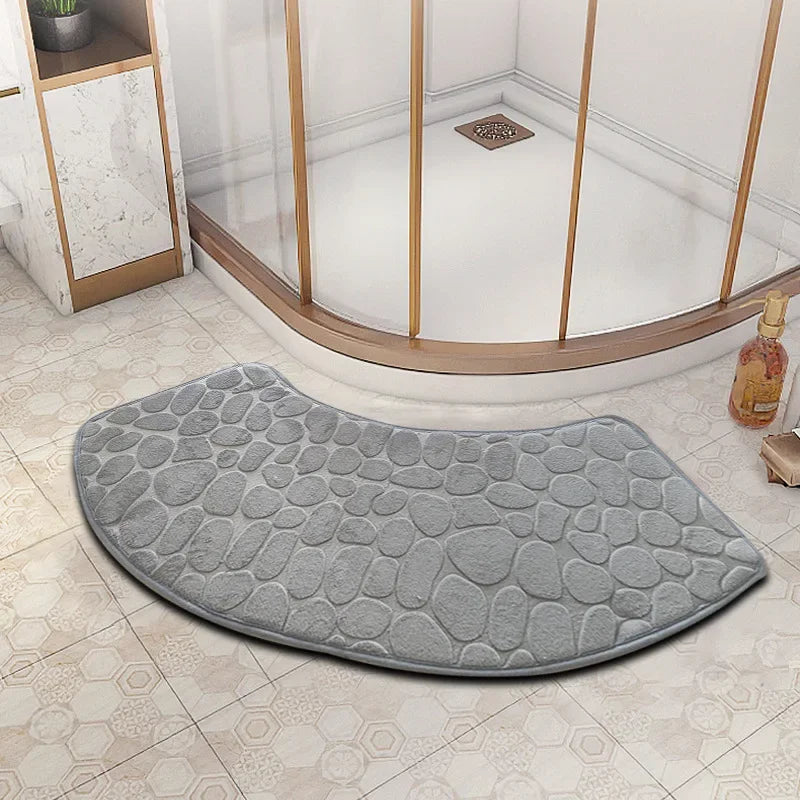 Curved Bathroom Mat — Non-Slip Pebble Texture