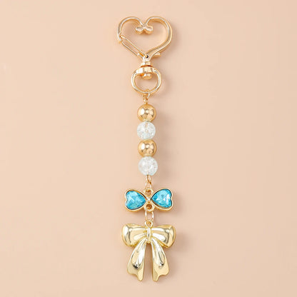 Cute Bowknot Love Heart Keychain Crystal Pearl Key Ring Pendants for Women Girls Handbag Decor DIY Handmade Key Chain Gifts