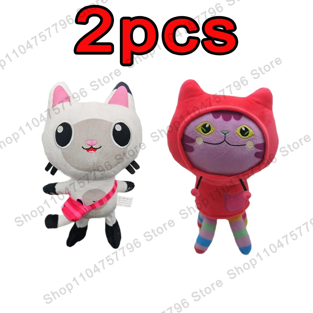 8pcs New Gabbys doll house Plush keychain Toy Mercat Cartoon Stuffed Animals Smiling Cat Car Cat Hug Gaby Girl Birthday Gift