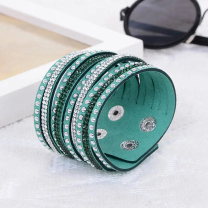 Women Faux Leather Bracelet Shiny Hot Fix Rhinestone Inlaid DIY Multilayer Bracelet For Men And Women Gift
