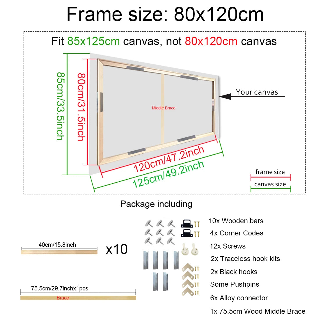 40x60 50x70 60x90 60x120 DIY Wood Frame Kit for Canvas Oil Painting Frame Bars Wood Frame for Diamond Painting Wall Art Frame