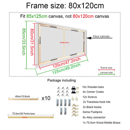 40x60 50x70 60x90 60x120 DIY Wood Frame Kit for Canvas Oil Painting Frame Bars Wood Frame for Diamond Painting Wall Art Frame