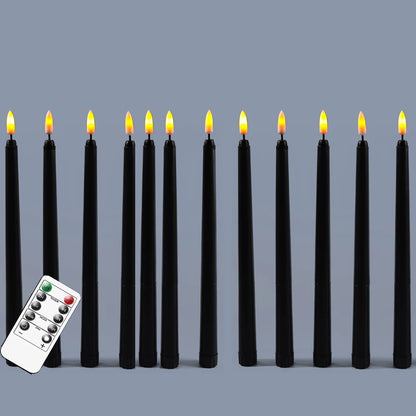 Halloween LED Black Taper Candles With Remote Control 6 or 12 Pieces,Flameless Electronic 28cm/11 inch Window Candlesticks