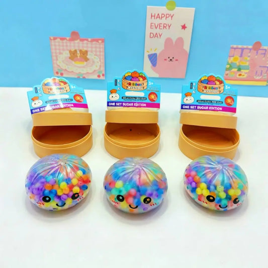 Rainbow Bead Dumpling Squishy Realistic Bun Colorful Squishy Dumpling with Steamer Pinch Sensory Fidget Ball Children Gifts