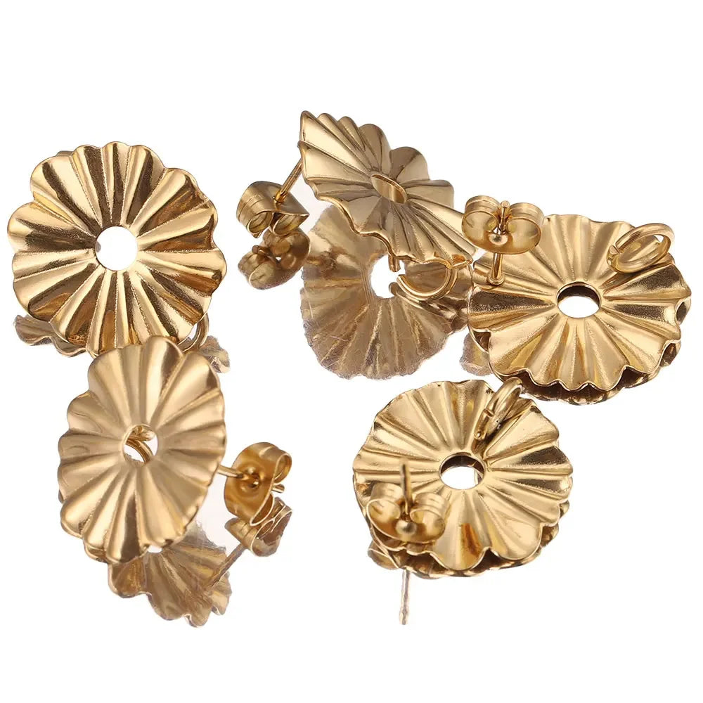 10pcs Lot Stainless Steel Gold Earrings Ripple Flower Hooks Posts Earrings Back for DIY Jewelry Making Supplies Wholesale Bulk