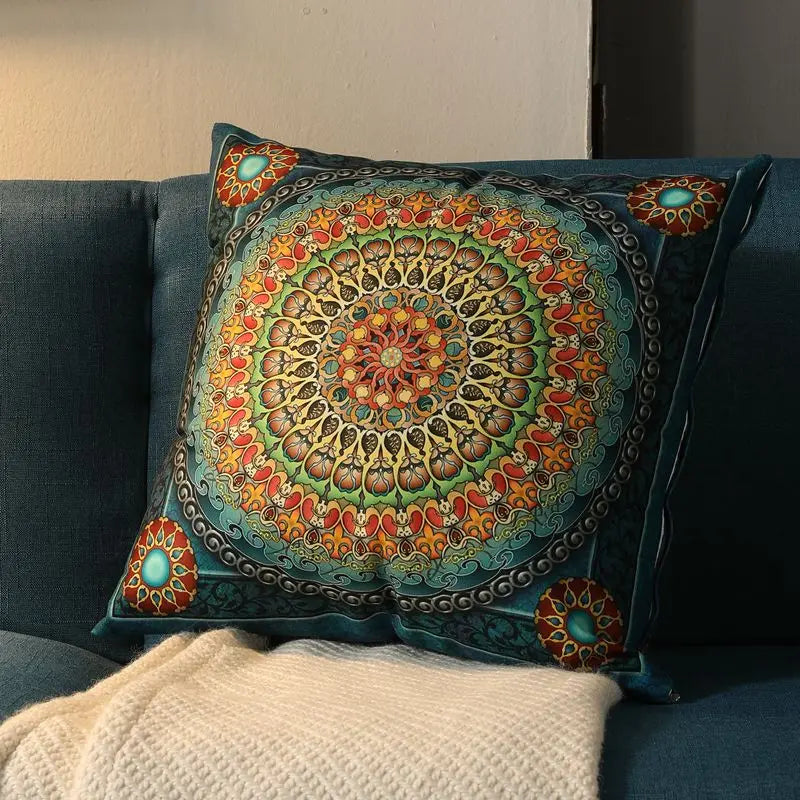 Ethnic Style Retro Pillow with Core Bohemian Square Cushion Homestay Bedroom Living Room Sofa Backrest Lumbar Pillow