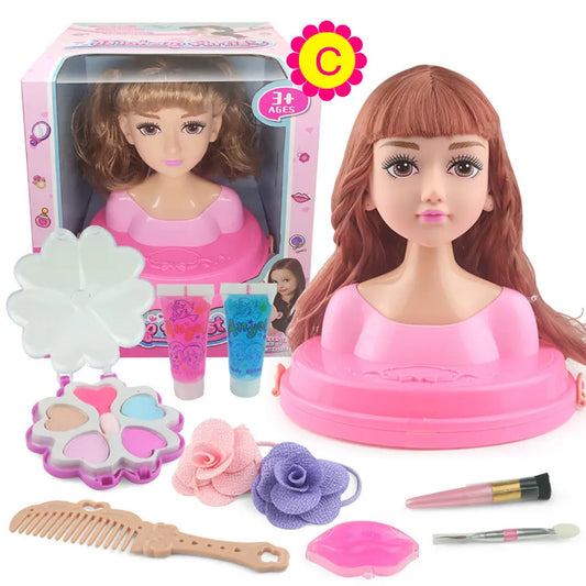 Dolls Styling Head Makeup Comb Hair Toy Doll Set Pretend Play Princess Dressing Play Toys for Little Girls Makeup Learning