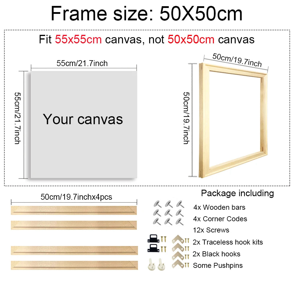 40x60 50x70 60x90 60x120 DIY Wood Frame Kit for Canvas Oil Painting Frame Bars Wood Frame for Diamond Painting Wall Art Frame