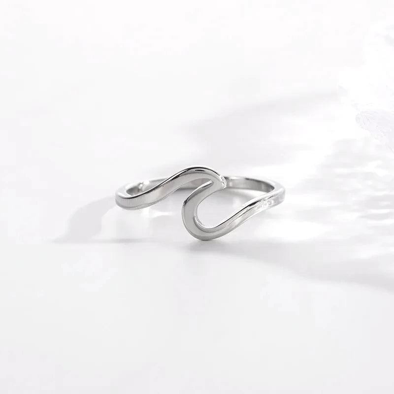 Stainless Steel Wave Rings for Women Men New Simple Design Sea Wave Shape Ring Size 5-10 Surf Wavy Jewelry Accessories